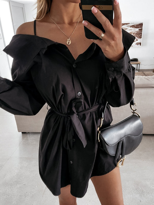 Women's Dresses Belted Strapless Belted Button Shirt Dress - Mini Dresses - INS | Online Fashion Free Shipping Clothing, Dresses, Tops, Shoes - 20-30 - 24/08/2021 - Category_Mini Dresses