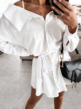 Women's Dresses Belted Strapless Belted Button Shirt Dress - Mini Dresses - INS | Online Fashion Free Shipping Clothing, Dresses, Tops, Shoes - 20-30 - 24/08/2021 - Category_Mini Dresses
