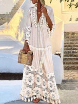 Women's Dresses Bohemian Lace Fringed Temperament Dress - Maxi Dresses - INS | Online Fashion Free Shipping Clothing, Dresses, Tops, Shoes - 03/09/2021 - Category_Maxi Dresses - color-blue