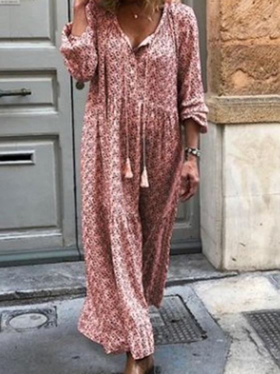 Women's Dresses Bohemian Long Sleeve V-Neck Printed Dress - Maxi Dresses - INS | Online Fashion Free Shipping Clothing, Dresses, Tops, Shoes - 10/09/2021 - 30-40 - Category_Maxi Dresses