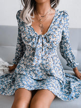 Women's Dresses Bowknot Floral Chiffon Long Sleeve Dress - Mini Dresses - INS | Online Fashion Free Shipping Clothing, Dresses, Tops, Shoes - 20-30 - 26/08/2021 - Category_Mini Dresses