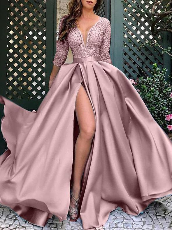 Women's Dresses Bronzing V-Neck Banquet Slit Evening Dress - Maxi Dresses - INS | Online Fashion Free Shipping Clothing, Dresses, Tops, Shoes - 29/11/2021 - color-black - color-blue