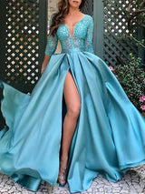 Women's Dresses Bronzing V-Neck Banquet Slit Evening Dress - Maxi Dresses - INS | Online Fashion Free Shipping Clothing, Dresses, Tops, Shoes - 29/11/2021 - color-black - color-blue