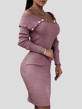 Women's Dresses Buttoned V-Neck Long Sleeve Skinny Dress - Midi Dresses - INS | Online Fashion Free Shipping Clothing, Dresses, Tops, Shoes - 17/11/2021 - 20-30 - Bodycon Dresses