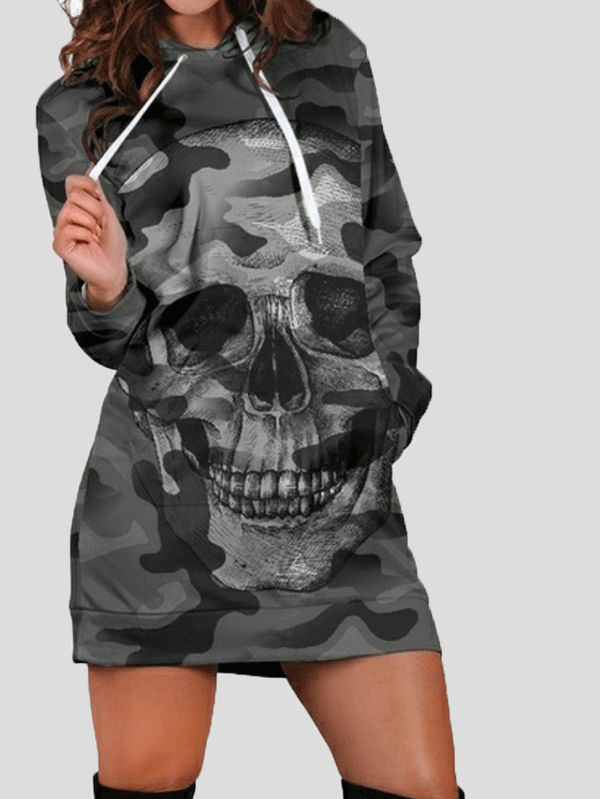 Women's Dresses Camouflage Skull Pocket Long Sleeve Hooded Dress - Mini Dresses - INS | Online Fashion Free Shipping Clothing, Dresses, Tops, Shoes - 20-30 - 23/10/2021 - color-army_green