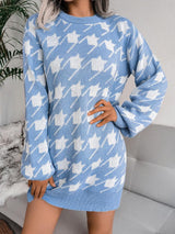 Women's Dresses Casual Long Sleeve Houndstooth Knitted Sweater Dress - Mini Dresses - INS | Online Fashion Free Shipping Clothing, Dresses, Tops, Shoes - 26/08/2021 - 30-40 - Category_Mini Dresses