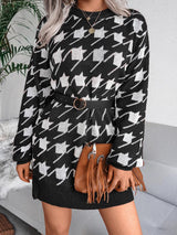 Women's Dresses Casual Long Sleeve Houndstooth Knitted Sweater Dress - Mini Dresses - INS | Online Fashion Free Shipping Clothing, Dresses, Tops, Shoes - 26/08/2021 - 30-40 - Category_Mini Dresses