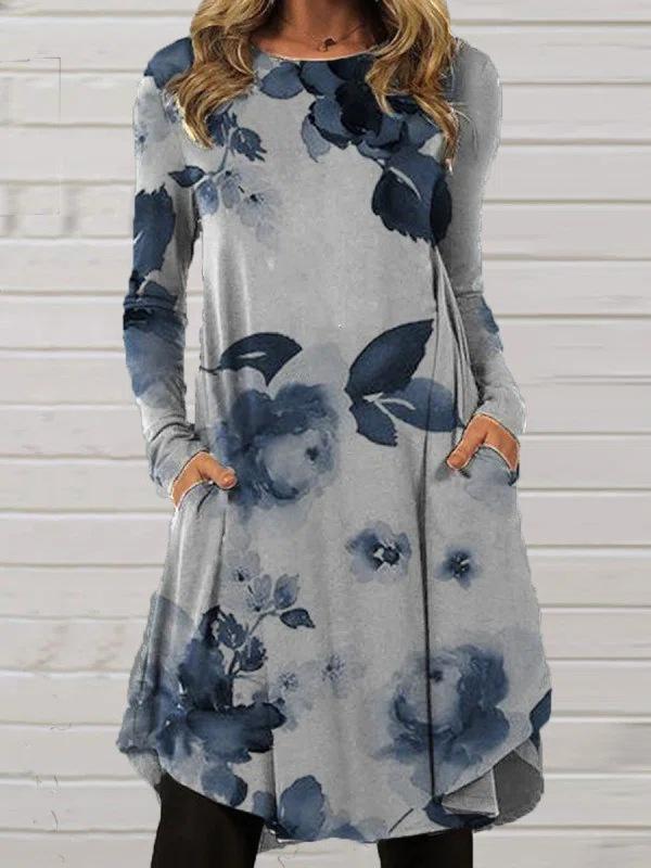 Women's Dresses Casual Printed Pocket Long Sleeve Dress - Mini Dresses - INS | Online Fashion Free Shipping Clothing, Dresses, Tops, Shoes - 20-30 - 26/10/2021 - Casual Dresses