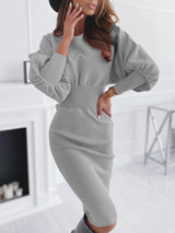 Women's Dresses Casual Solid Round Neck Long Sleeve Dress - Midi Dresses - INS | Online Fashion Free Shipping Clothing, Dresses, Tops, Shoes - 20-30 - 21/08/2021 - Category_Midi Dresses