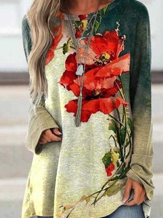 Women's Dresses Casual V-Neck Floral Print Long Sleeve Dress - Midi Dresses - INS | Online Fashion Free Shipping Clothing, Dresses, Tops, Shoes - 10/09/2021 - 20-30 - Category_Midi Dresses