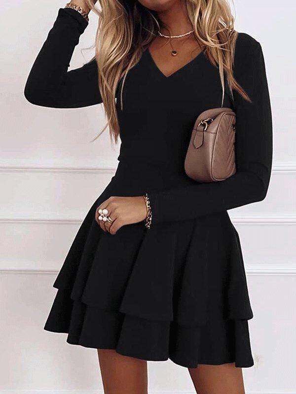 Women's Dresses Casual V-Neck Long Sleeve Commuter Dress - Mini Dresses - INS | Online Fashion Free Shipping Clothing, Dresses, Tops, Shoes - 03/09/2021 - 20-30 - Category_Mini Dresses