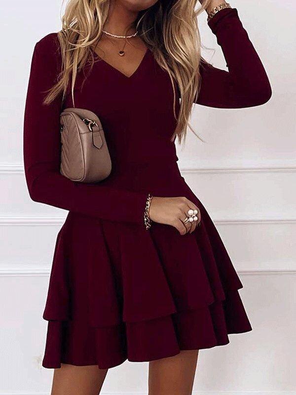 Women's Dresses Casual V-Neck Long Sleeve Commuter Dress - Mini Dresses - INS | Online Fashion Free Shipping Clothing, Dresses, Tops, Shoes - 03/09/2021 - 20-30 - Category_Mini Dresses