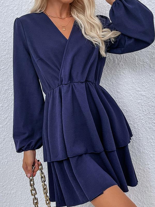 Women's Dresses Casual V-Neck Long Sleeve Mini Dress - Mini Dresses - INS | Online Fashion Free Shipping Clothing, Dresses, Tops, Shoes - 19/10/2021 - 30-40 - color-blue