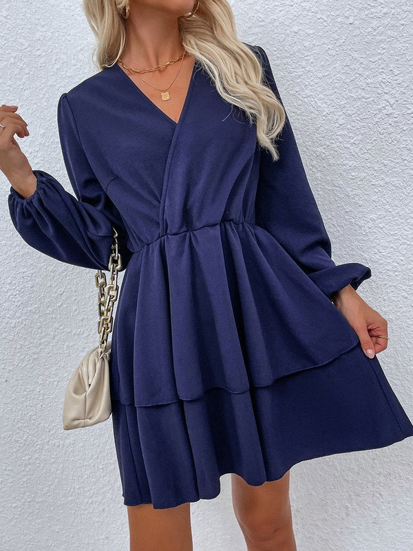 Women's Dresses Casual V-Neck Long Sleeve Mini Dress - Mini Dresses - INS | Online Fashion Free Shipping Clothing, Dresses, Tops, Shoes - 19/10/2021 - 30-40 - color-blue