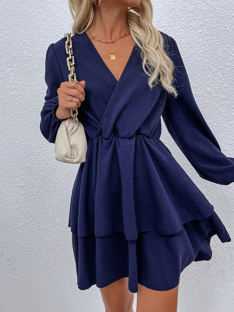 Women's Dresses Casual V-Neck Long Sleeve Mini Dress - Mini Dresses - INS | Online Fashion Free Shipping Clothing, Dresses, Tops, Shoes - 19/10/2021 - 30-40 - color-blue