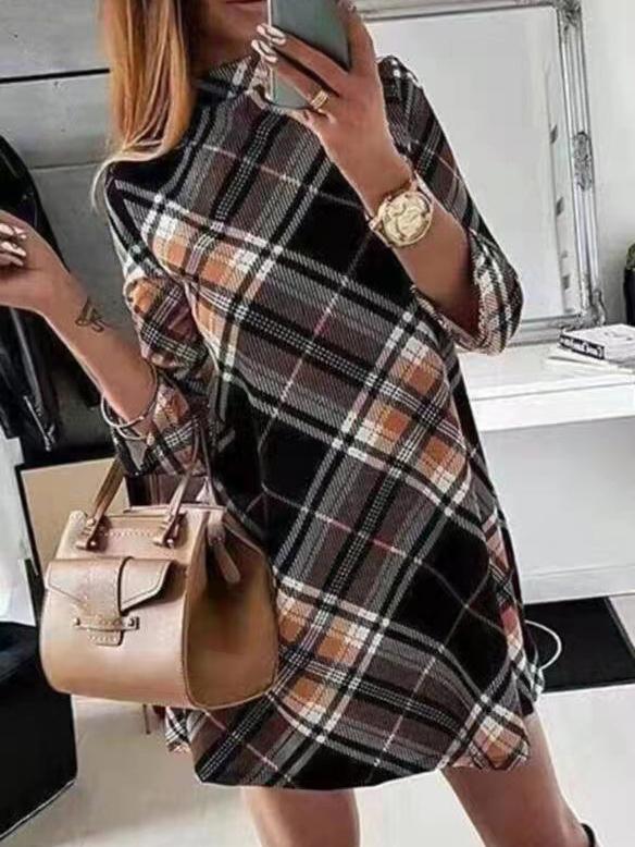 Women's Dresses Check Print Long Sleeve Mini Dress - Mini Dresses - INS | Online Fashion Free Shipping Clothing, Dresses, Tops, Shoes - 1/11/2021 - 20-30 - color-gray