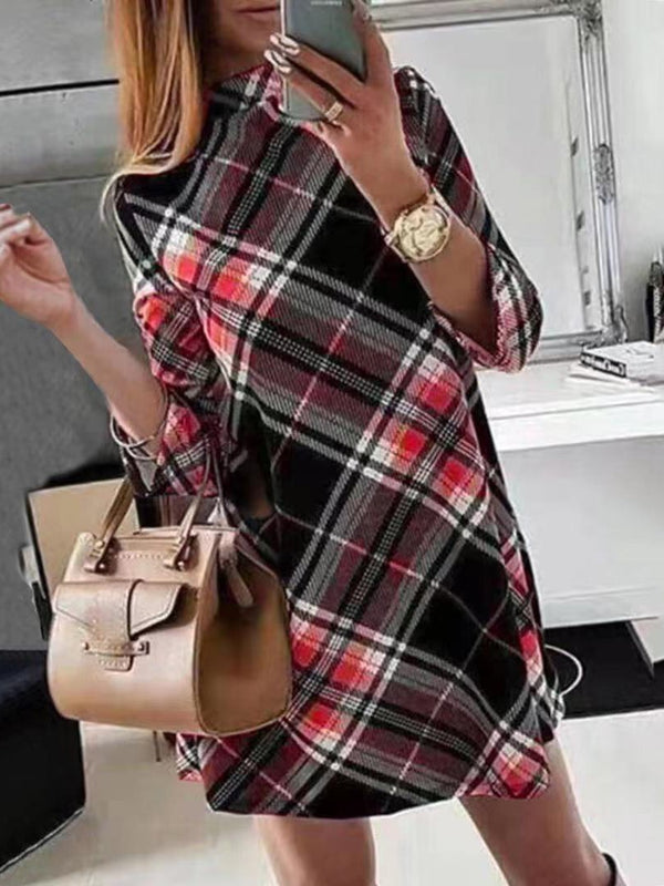 Women's Dresses Check Print Long Sleeve Mini Dress - Mini Dresses - INS | Online Fashion Free Shipping Clothing, Dresses, Tops, Shoes - 1/11/2021 - 20-30 - color-gray