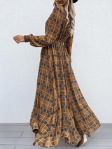 Women's Dresses Check Print Long Sleeve Split Dress - Maxi Dresses - INS | Online Fashion Free Shipping Clothing, Dresses, Tops, Shoes - 02/09/2021 - 30-40 - Category_Maxi Dresses