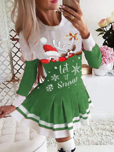 Women's Dresses Christmas Print Long Sleeve Pleated Dress - Mini Dresses - INS | Online Fashion Free Shipping Clothing, Dresses, Tops, Shoes - 1/11/2021 - 20-30 - color-black
