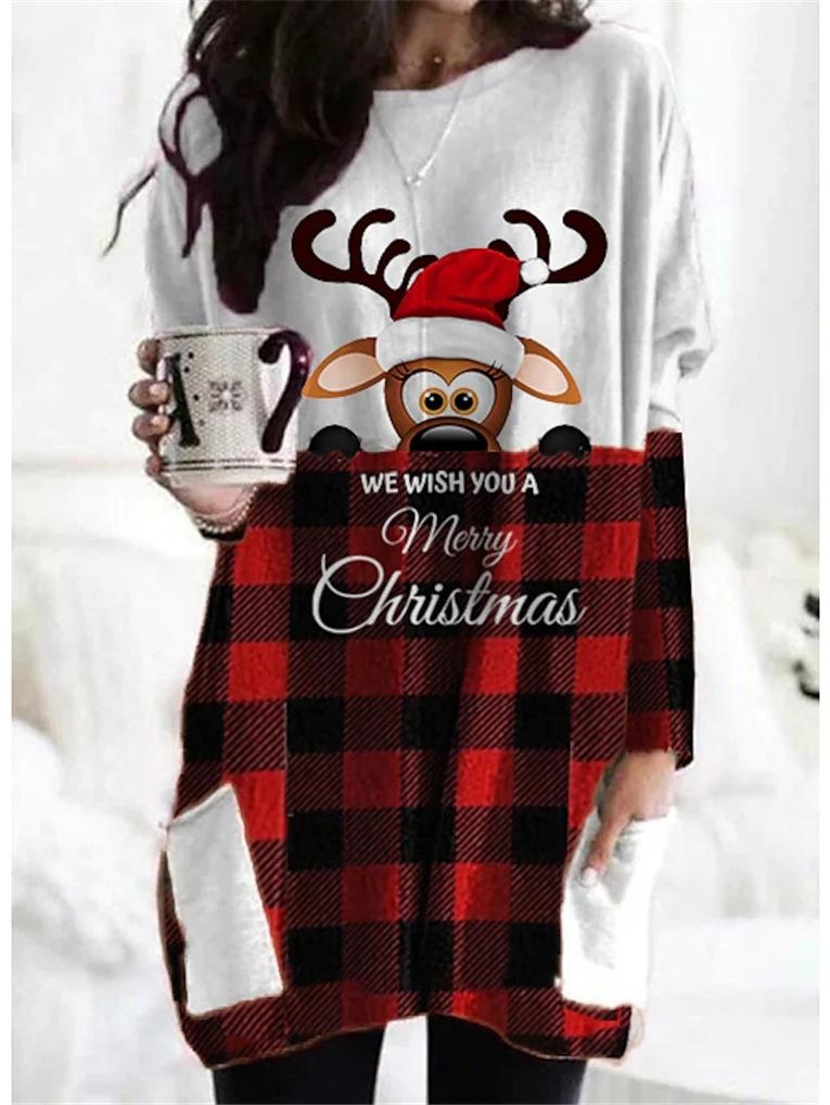 Women's Dresses Christmas Print Pocket Long Sleeve Casual Dress - Mini Dresses - INS | Online Fashion Free Shipping Clothing, Dresses, Tops, Shoes - 06/11/2021 - 20-30 - Casual Dresses