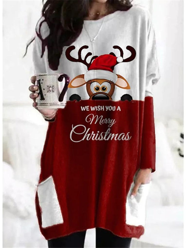 Women's Dresses Christmas Print Pocket Long Sleeve Casual Dress - Mini Dresses - INS | Online Fashion Free Shipping Clothing, Dresses, Tops, Shoes - 06/11/2021 - 20-30 - Casual Dresses