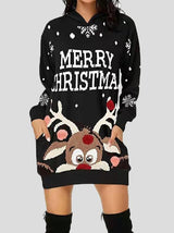 Women's Dresses Christmas Print Pocket Long Sleeve Hooded Dress - Mini Dresses - INS | Online Fashion Free Shipping Clothing, Dresses, Tops, Shoes - 1/11/2021 - 20-30 - color-black