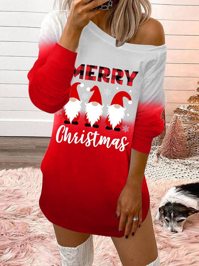 Women's Dresses Christmas Print Sloping Shoulder Long Sleeve Dress - Mini Dresses - INS | Online Fashion Free Shipping Clothing, Dresses, Tops, Shoes - 17/11/2021 - 20-30 - Casual Dresses