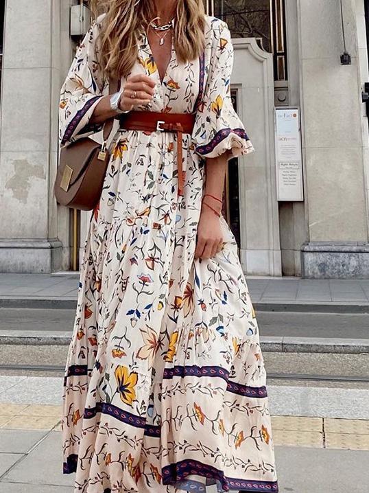 Women's Dresses Deep V-Neck Bohemian Print Maxi Dress - Maxi Dresses - INS | Online Fashion Free Shipping Clothing, Dresses, Tops, Shoes - 10/09/2021 - 30-40 - Category_Maxi Dresses