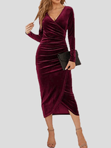 Women's Dresses Deep V-Neck Irregular Long Sleeve Dress - Midi Dresses - Instastyled | Online Fashion Free Shipping Clothing, Dresses, Tops, Shoes - 21/12/2021 - 30-40 - color-black