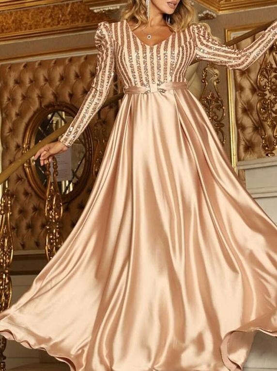 Women's Dresses Deep V Neck Long Sleeve Party Evening Dress - Maxi Dresses - INS | Online Fashion Free Shipping Clothing, Dresses, Tops, Shoes - 29/11/2021 - color-apricot - color-black