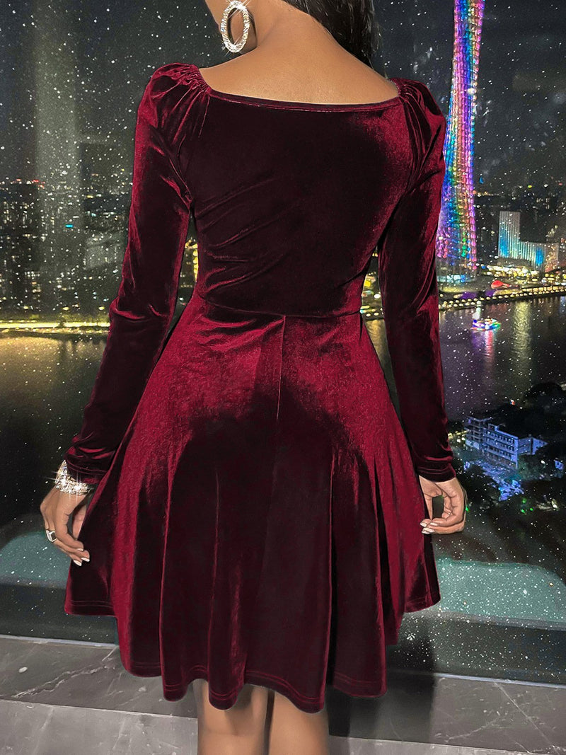 Women's Dresses Deep V-Neck Long Sleeve Velvet Mini Dress - Mini Dresses - INS | Online Fashion Free Shipping Clothing, Dresses, Tops, Shoes - 20-30 - 26/10/2021 - color-black