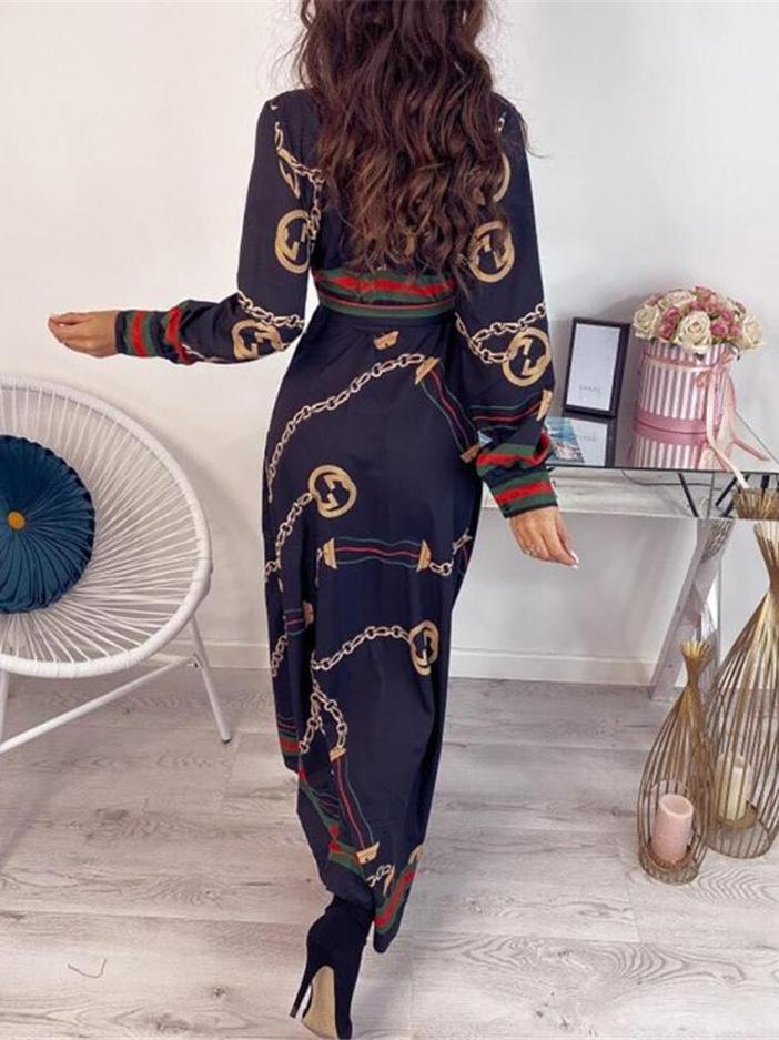 Women's Dresses Deep V-Neck Printed Lace Long Sleeve Dress - Maxi Dresses - INS | Online Fashion Free Shipping Clothing, Dresses, Tops, Shoes - 14/09/2021 - 30-40 - Category_Maxi Dresses