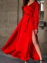 Women's Dresses Deep V-Neck Slit Long Sleeve Dress - Maxi Dresses - INS | Online Fashion Free Shipping Clothing, Dresses, Tops, Shoes - 25/08/2021 - 40-50 - Category_Maxi Dresses
