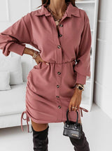 Women's Dresses Drawstring Button Long Sleeve Shirt Dress - Mini Dresses - INS | Online Fashion Free Shipping Clothing, Dresses, Tops, Shoes - 02/09/2021 - 20-30 - Category_Mini Dresses