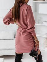 Women's Dresses Drawstring Button Long Sleeve Shirt Dress - Mini Dresses - INS | Online Fashion Free Shipping Clothing, Dresses, Tops, Shoes - 02/09/2021 - 20-30 - Category_Mini Dresses