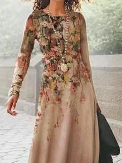 Women's Dresses Elegant Retro Print Long Sleeve Dress - Maxi Dresses - INS | Online Fashion Free Shipping Clothing, Dresses, Tops, Shoes - 13/10/2021 - 20-30 - color-multi