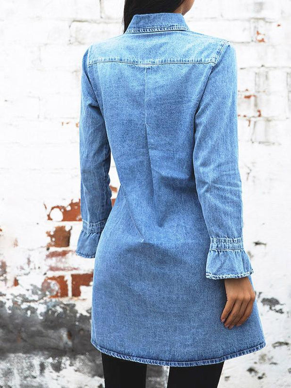 Women's Dresses Fashion Pocket Shirt Denim Dress - Mini Dresses - INS | Online Fashion Free Shipping Clothing, Dresses, Tops, Shoes - 18/09/2021 - 30-40 - Category_Mini Dresses