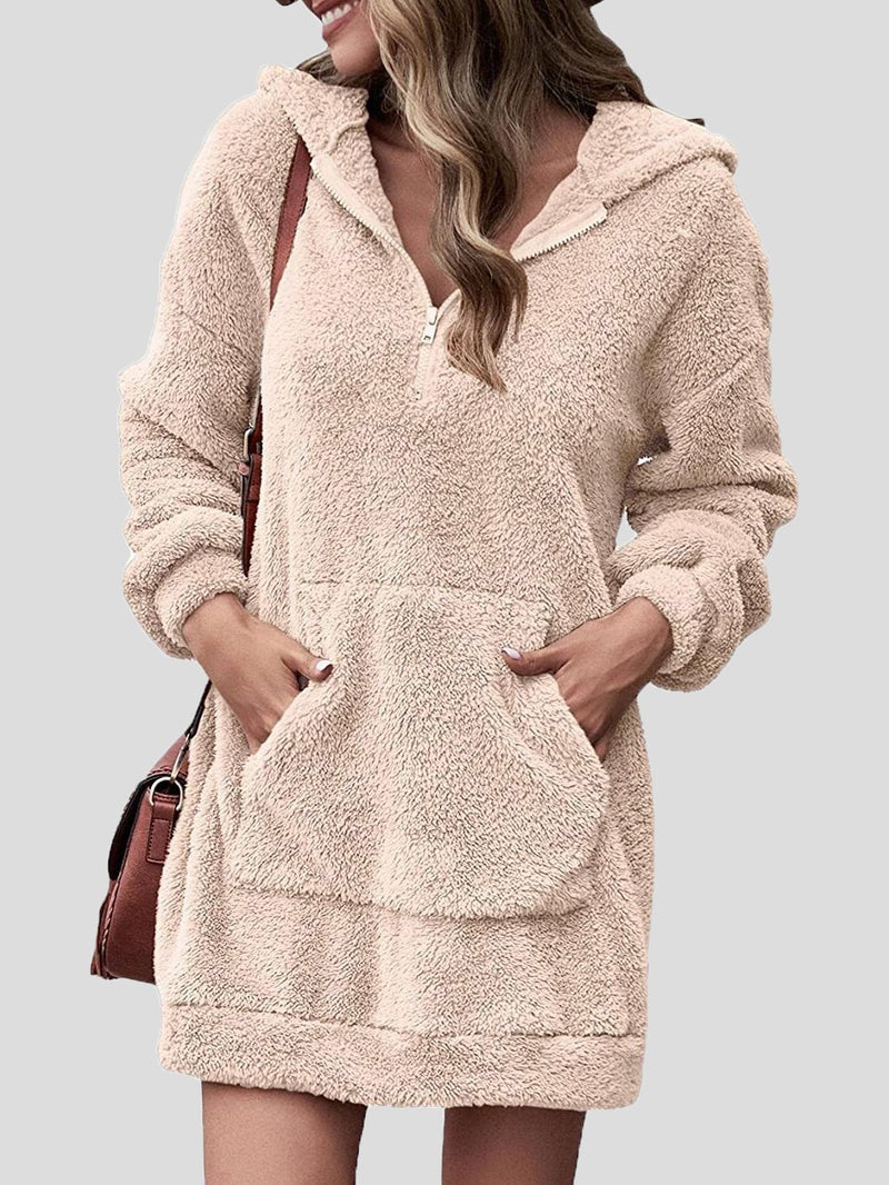 Women's Dresses Fleece Pocket Zipper Hooded Long Sleeve Dress - Mini Dresses - INS | Online Fashion Free Shipping Clothing, Dresses, Tops, Shoes - 15/11/2021 - Color_Black - Color_Gray