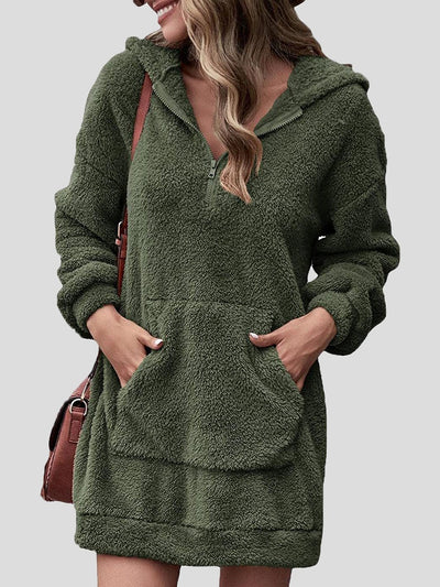 Women's Dresses Fleece Pocket Zipper Hooded Long Sleeve Dress - Mini Dresses - INS | Online Fashion Free Shipping Clothing, Dresses, Tops, Shoes - 15/11/2021 - Color_Black - Color_Gray