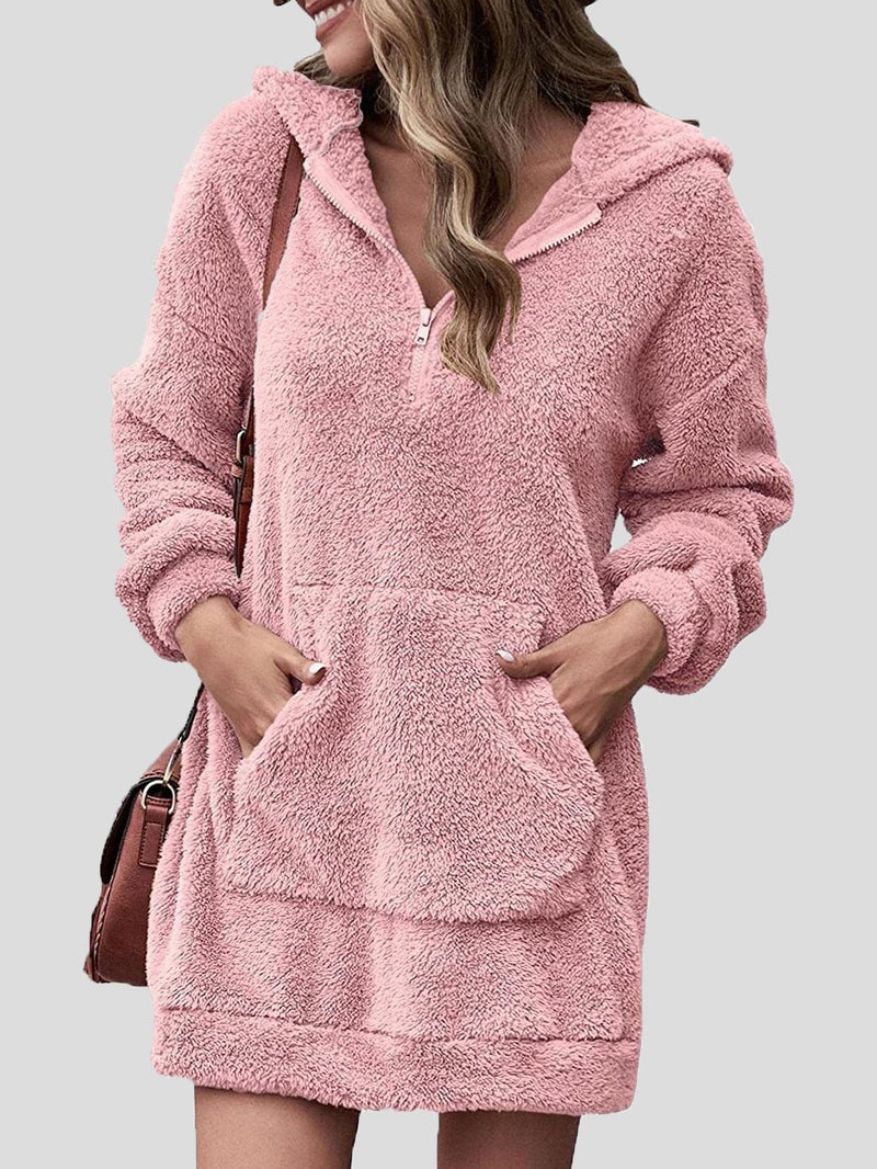 Women's Dresses Fleece Pocket Zipper Hooded Long Sleeve Dress - Mini Dresses - INS | Online Fashion Free Shipping Clothing, Dresses, Tops, Shoes - 15/11/2021 - Color_Black - Color_Gray