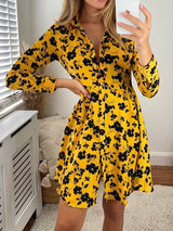 Women's Dresses Floral Button Long Sleeve Shirt Dress - Mini Dresses - Instastyled | Online Fashion Free Shipping Clothing, Dresses, Tops, Shoes - 25/12/2021 - 30-40 - color-yellow