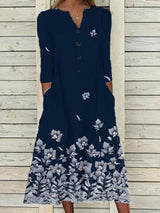 Women's Dresses Floral Print Button Pocket Long Sleeve Dress - Midi Dresses - INS | Online Fashion Free Shipping Clothing, Dresses, Tops, Shoes - 07/09/2021 - 20-30 - Category_Midi Dresses