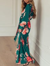 Women's Dresses Floral Print V-Neck Tie Long Sleeve Dress - Maxi Dresses - INS | Online Fashion Free Shipping Clothing, Dresses, Tops, Shoes - 08/09/2021 - 30-40 - Category_Maxi Dresses