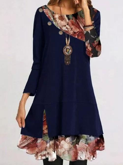 Women's Dresses Floral Round Neck Long Sleeve Dress - Mini Dresses - INS | Online Fashion Free Shipping Clothing, Dresses, Tops, Shoes - 27/09/2021 - Casual Dresses - Color_Black