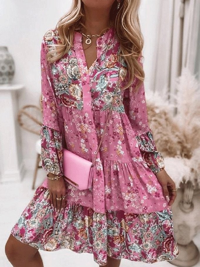 Women's Dresses Flower Trumpet Long Sleeve Cake Dress - Mini Dresses - INS | Online Fashion Free Shipping Clothing, Dresses, Tops, Shoes - 09/10/2021 - Color_Pink - DRE2110092716