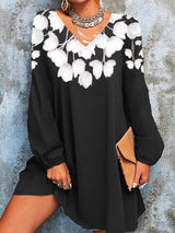 Women's Dresses Flower V-Neck Long Sleeve Mini Dress - Mini Dresses - INS | Online Fashion Free Shipping Clothing, Dresses, Tops, Shoes - 18/10/2021 - 20-30 - color-black