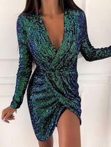 Women's Dresses Gilded Deep V-Neck Long Sleeve Irregular Mini Dress - Mini Dresses - INS | Online Fashion Free Shipping Clothing, Dresses, Tops, Shoes - 08/11/2021 - 20-30 - color-black