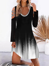 Women's Dresses Gradient Sequin Off-The-Shoulder Long Sleeve Dress - Mini Dresses - INS | Online Fashion Free Shipping Clothing, Dresses, Tops, Shoes - 20-30 - 25/10/2021 - color-black