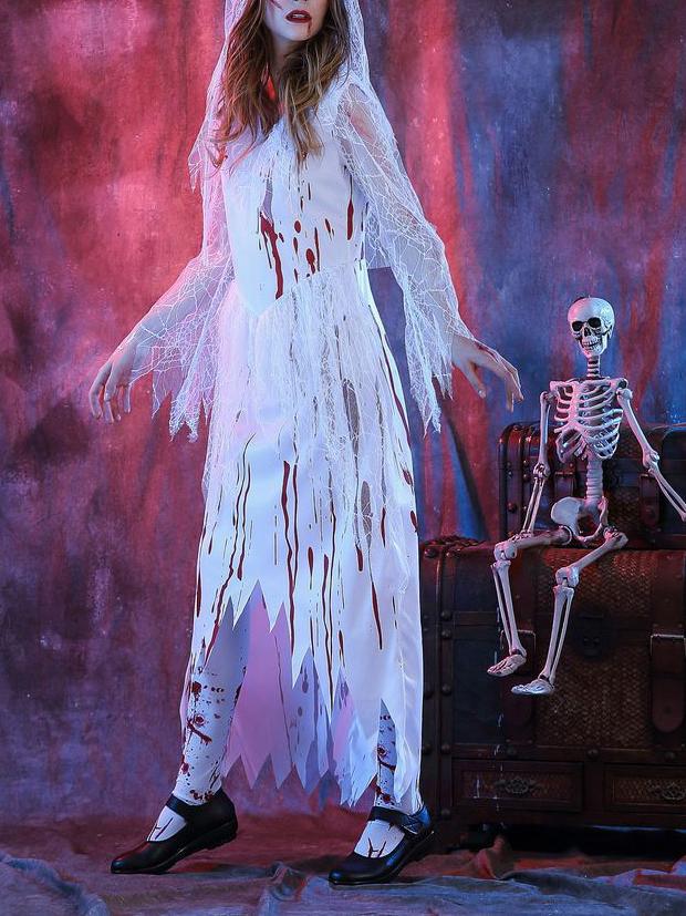 Women's Dresses Halloween Bloody Horror Ghost Bride Cosplay Party Costume With Headgear - Maxi Dresses - INS | Online Fashion Free Shipping Clothing, Dresses, Tops, Shoes - 20/08/2021 - 40-50 - Category_Maxi Dresses