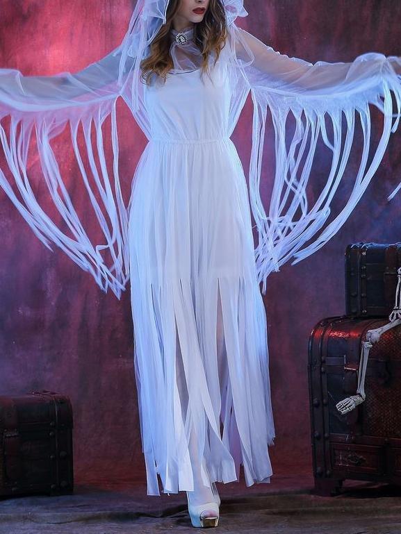 Women's Dresses Halloween Horror Ghost Bride Cosplay Party Costume With Headdress Neck Ring - Maxi Dresses - INS | Online Fashion Free Shipping Clothing, Dresses, Tops, Shoes - 20/08/2021 - Category_Maxi Dresses - color-white